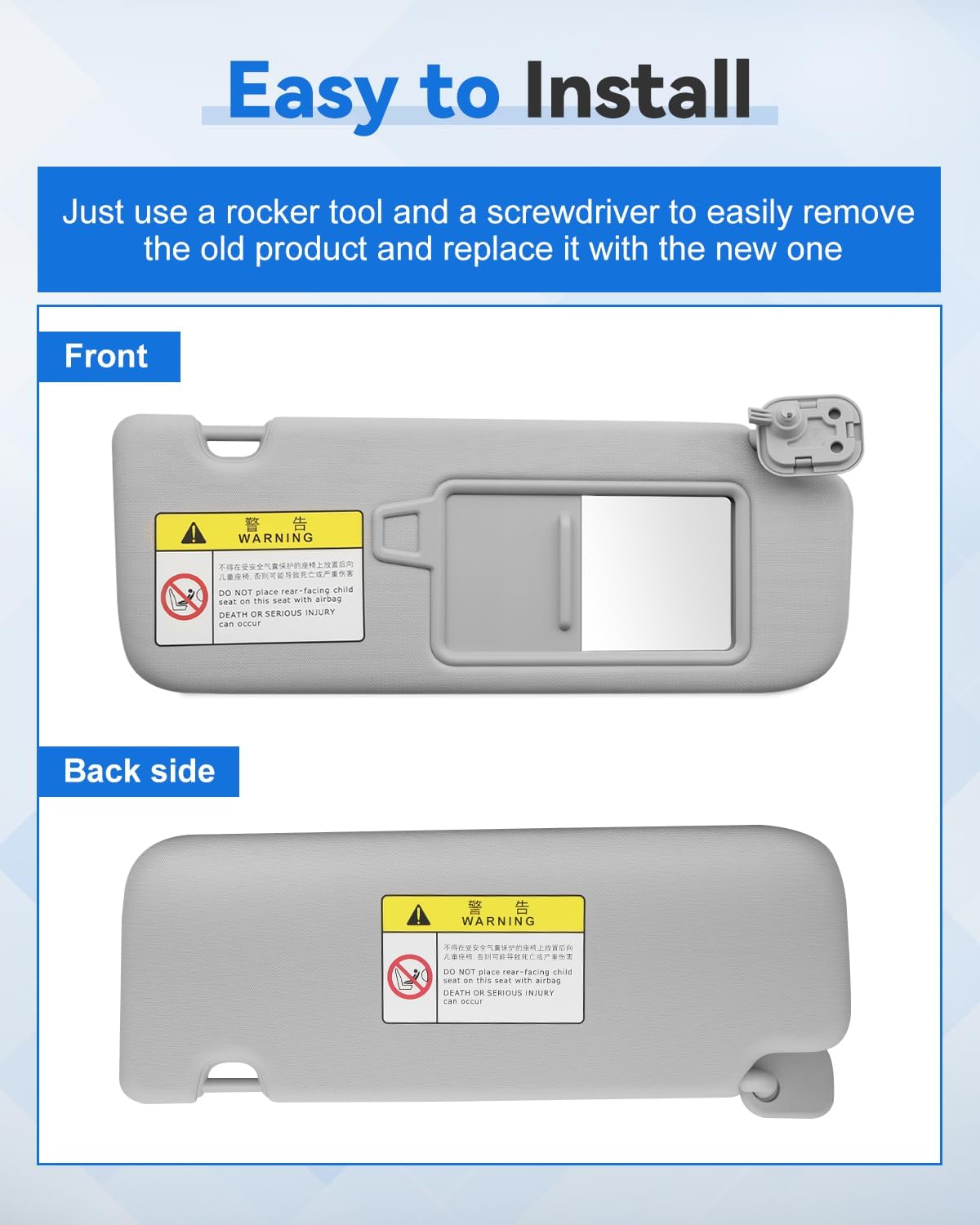 85220-D9110 Right Passenger Side Sun Visor Without Sunroof Fit for KIA Sportage 2017 2018 2019 2020 2021 2022, Gray