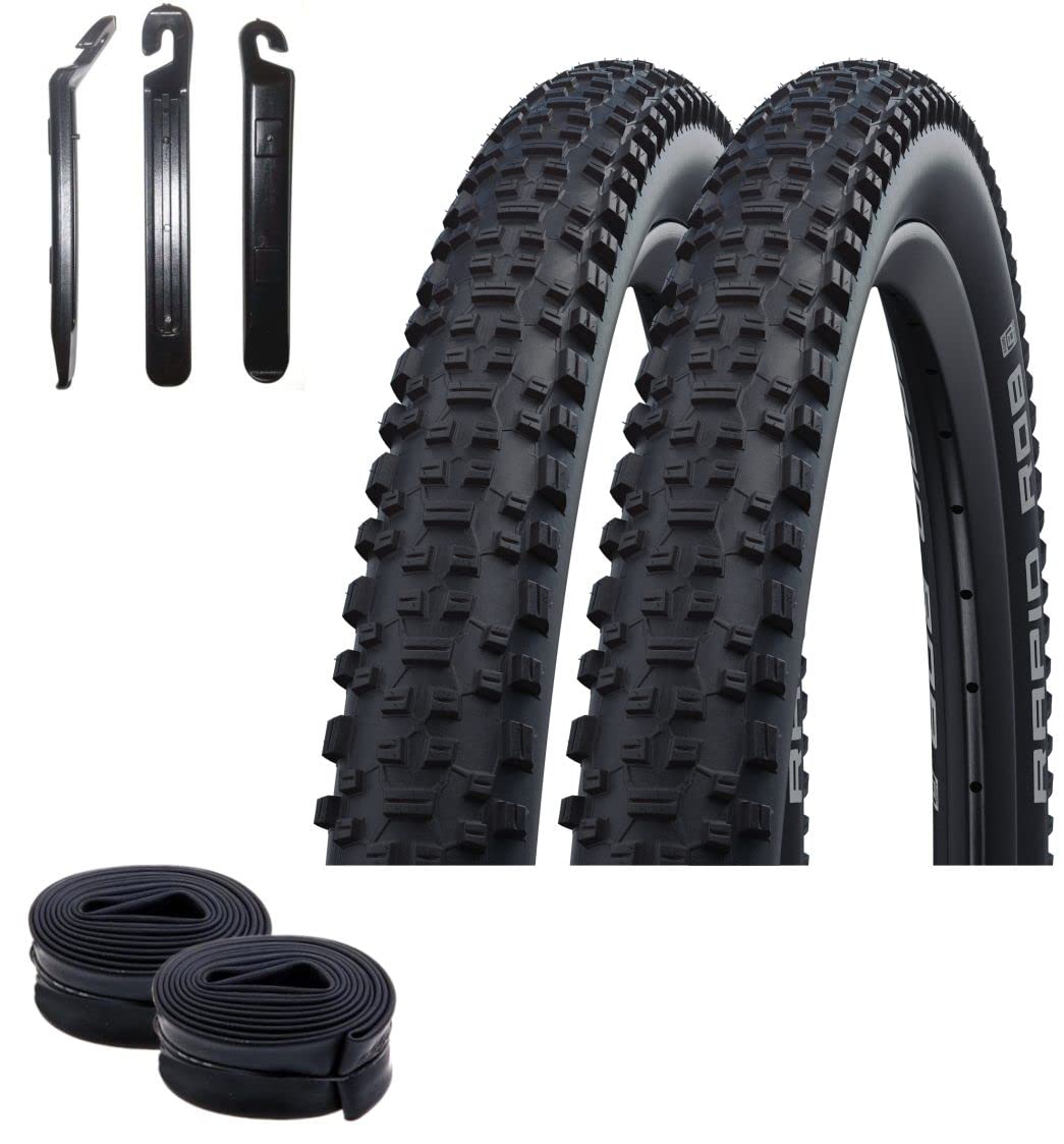 2 x Schwalbe Fahrradreifen 29" Rapid Rob Fahrraddecke 57-622 (29 x 2.25) + 2 passende Schläuche AV19 inkl. maxxi4you Reifenheber