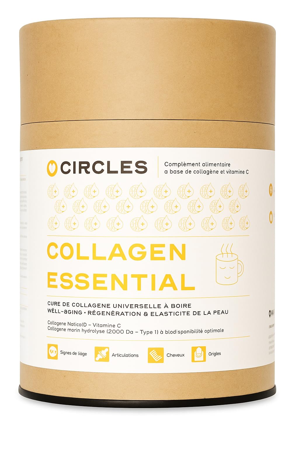Circles COLLAGEN ESSENTIAL, Régénération & Élasticité de la peau, Poudre de collagène marin avec vitamine C pour régénération cutanée, élasticité et hydratation, soutien articulaire, 300 g