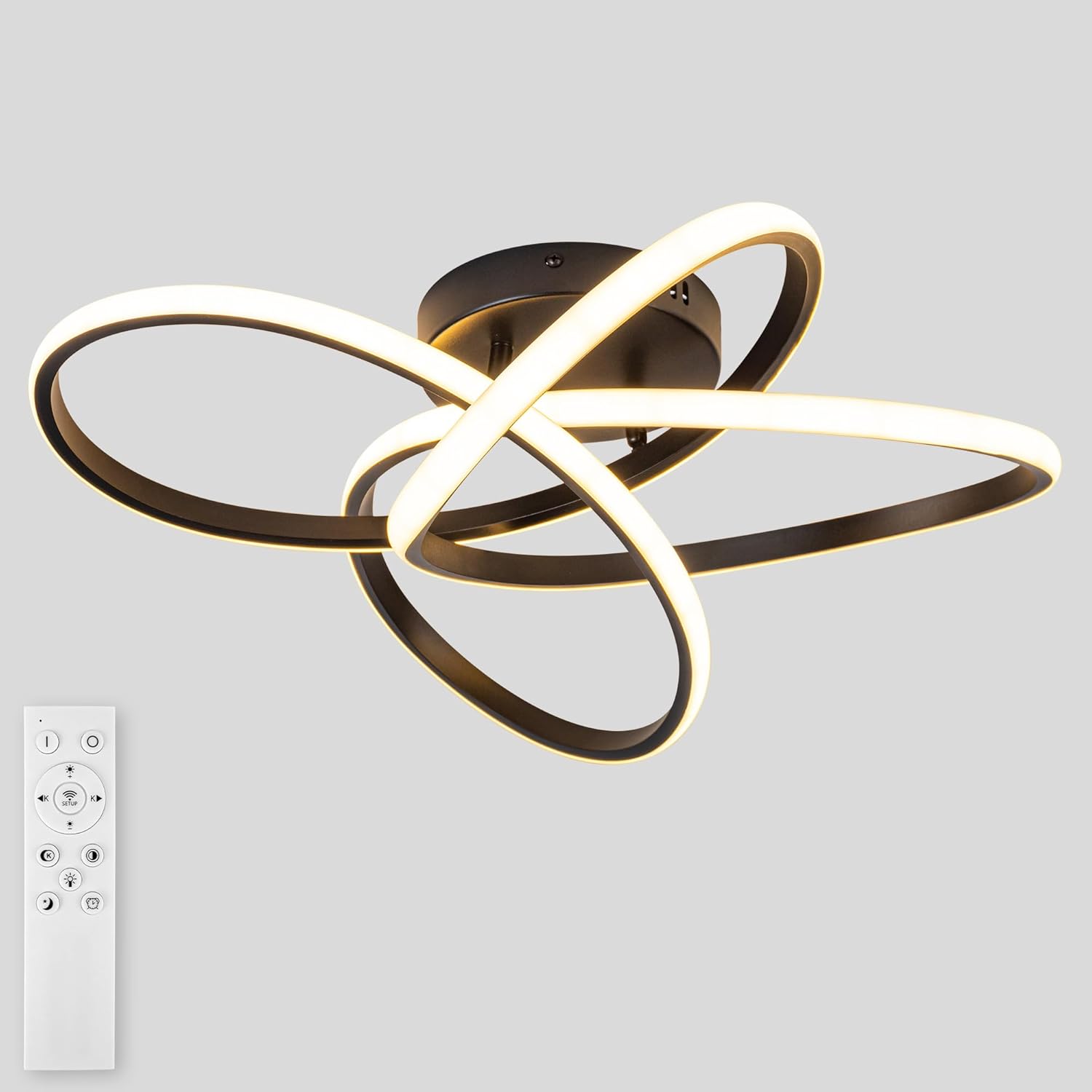 Modern LED Chandelier, 50W LED Ceiling Light with Remote Control, 3000-6000K Color Temperature Changing, Black Chandelier for Bedroom, Entryway, Hallway, Kitchen Black3