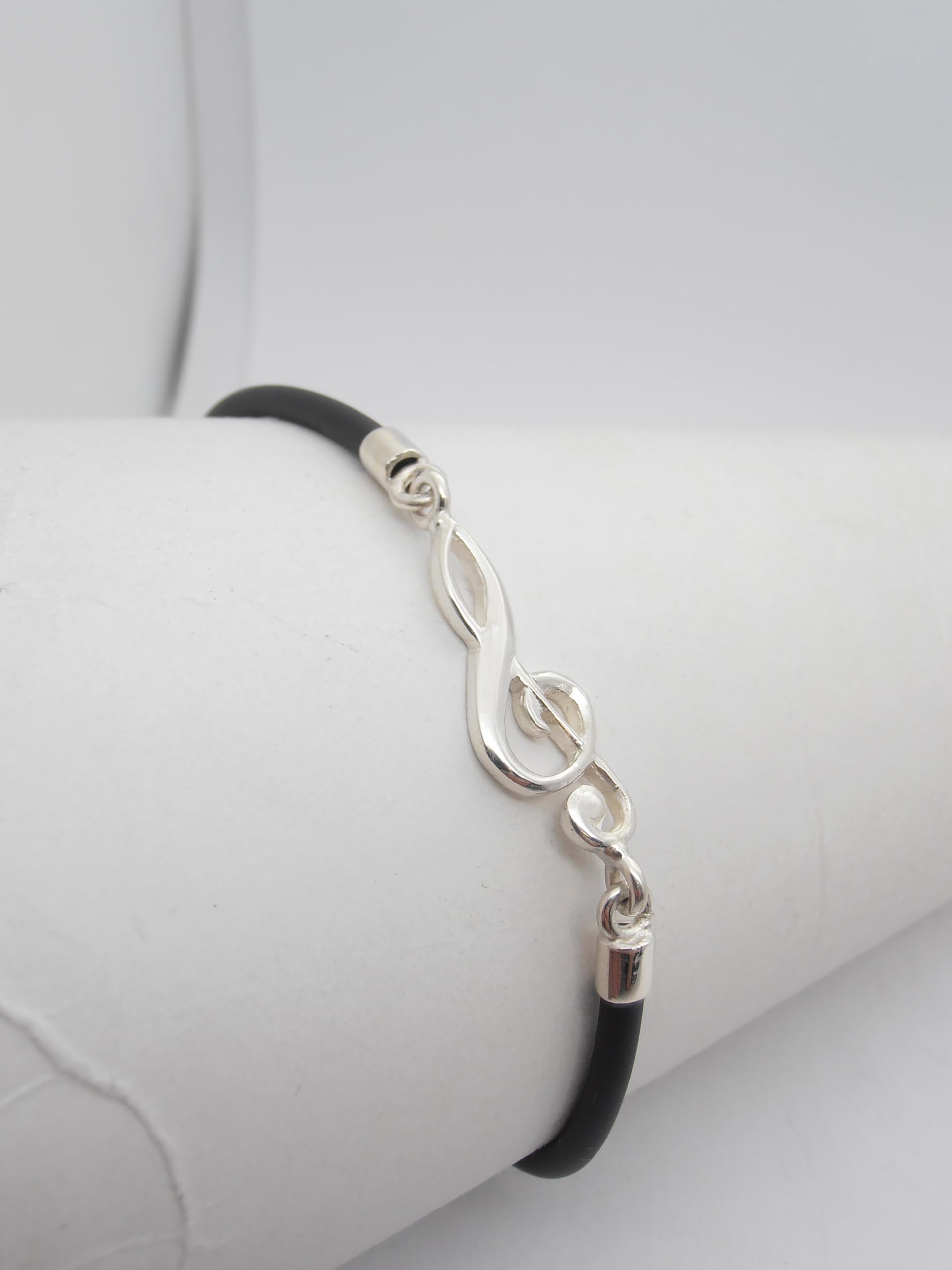 Chiave di Violino : Braccialetto in Argento 925 e Caucciù - Bracciale con Chiave di Sol - Musica - Musicista