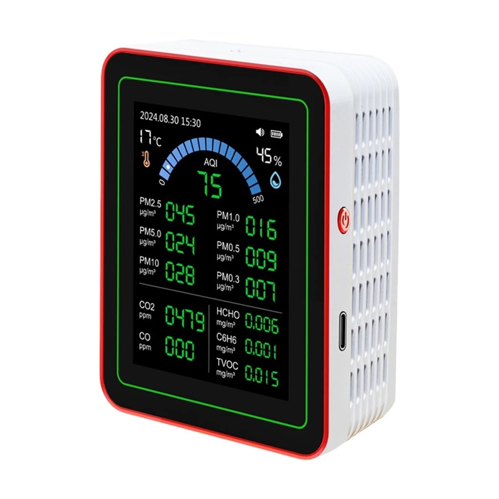 Air Quality Monitor, Rilevatore Di Qualità 'aria WiFi 18 In 1 CO/CO2/HCHO/TVOC//PM0.3/PM1.0/PM2.5/PM10 Tester Misuratore Umidità A Temperatura(18 in 1 White)