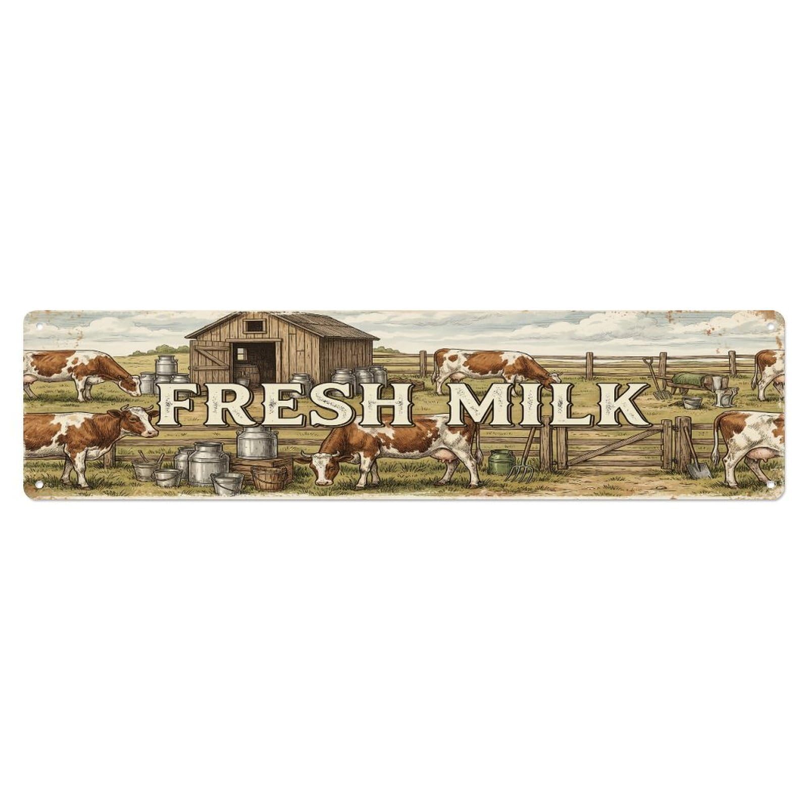 Vintage Shed Milk Cow Farmhouse Funny Cow Backyard Farm Metal Tin Sign Plaque Wall Decor for Cafe, Club, Garden Metal Poster 4x16Inch