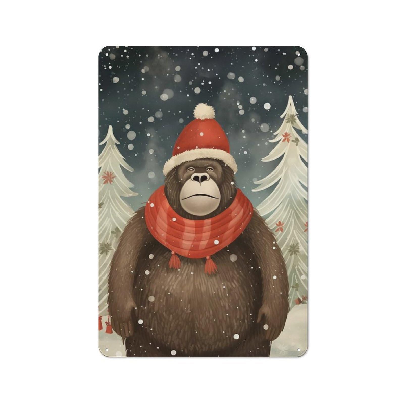 Junmoney Gorilla Xmas Holliday Vintage Metal Sign 30X20cm, Bistro Style Shop Wall Decor For Cafe, Bistro, Bakery Or Restaurant