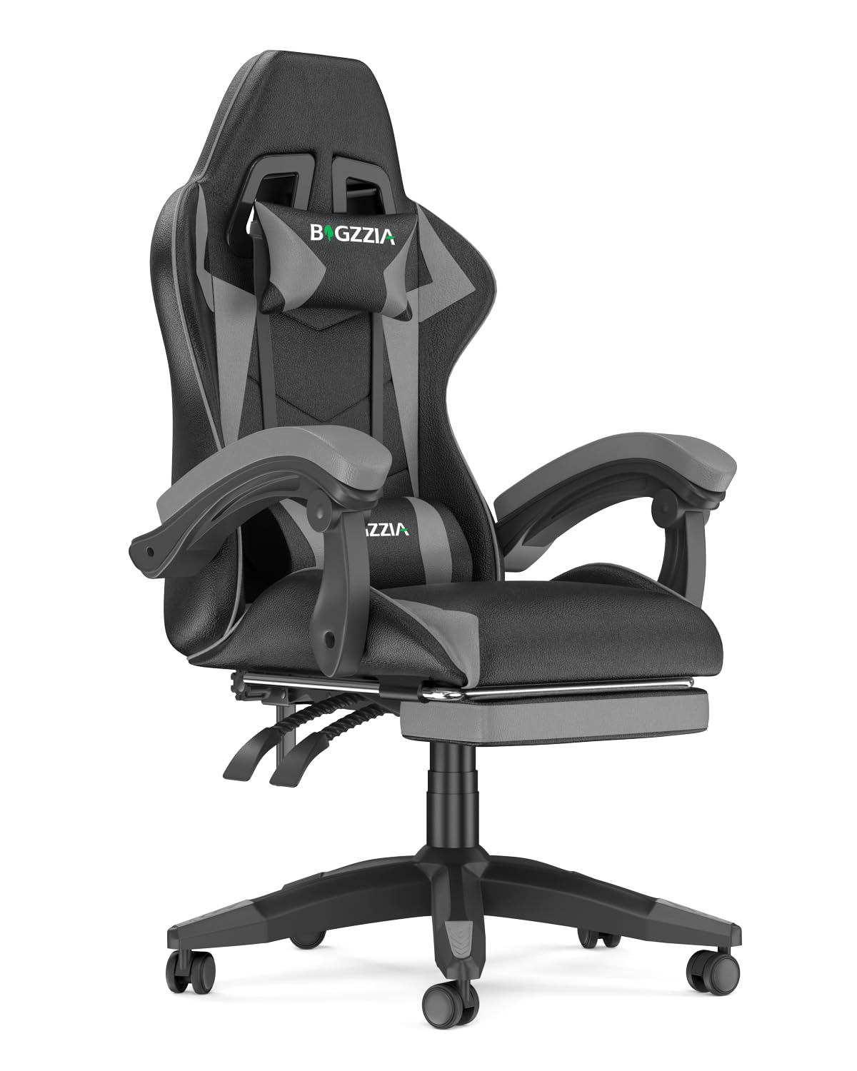 Racingreat Ergonomic Gaming Chair with Adjustable Height, Reclining Feature, Headrest, and Lumbar Support for Adults (With Footrest, Grey)