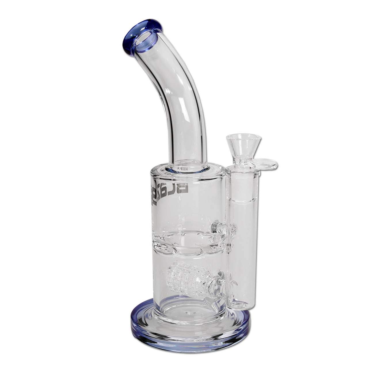 Blaze Glass Percolator Bong 28,5 cm | Klar/Blau | Glasbong 18,8 (NS 19) aus Borosilikatglas mit Turbine, Trommelperkolator & Lift-Off-Kopf | Kräuter Perkolator Bong & Oil Rig | Ø 65/32mm
