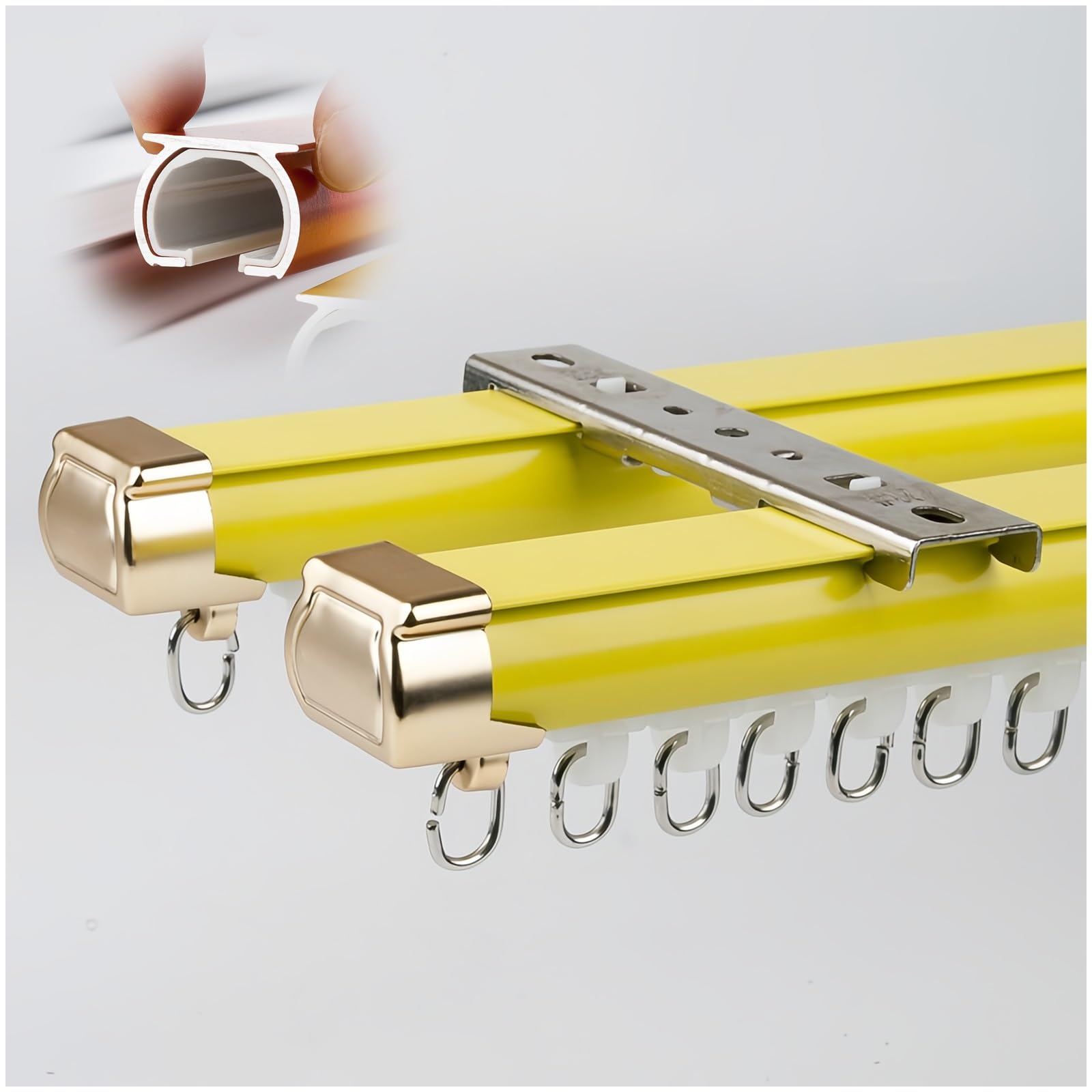 swish curtain track, Double Curtain Track for Bay Windows Room Divider Rail with Mute Rollers Heavy Duty Ceiling for Curtains Red 1.9m/6.23FT, .25m(Yellow,1m/3.28FT)