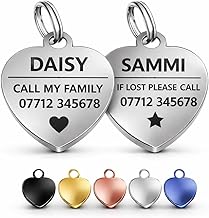 2-Pack Personalised Dog & Cat ID Tags – Heart-Shaped Stainless Steel Pet Name Tags – Same Engraving & Colour – Custom Laser Engraved with Phone Number (Heart Small Silver)