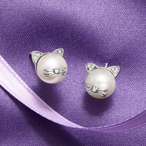 Ross-Simons 8-8.5mm Cultured Pearl Cat Earrings with Diamond Accents in Sterling Silver3