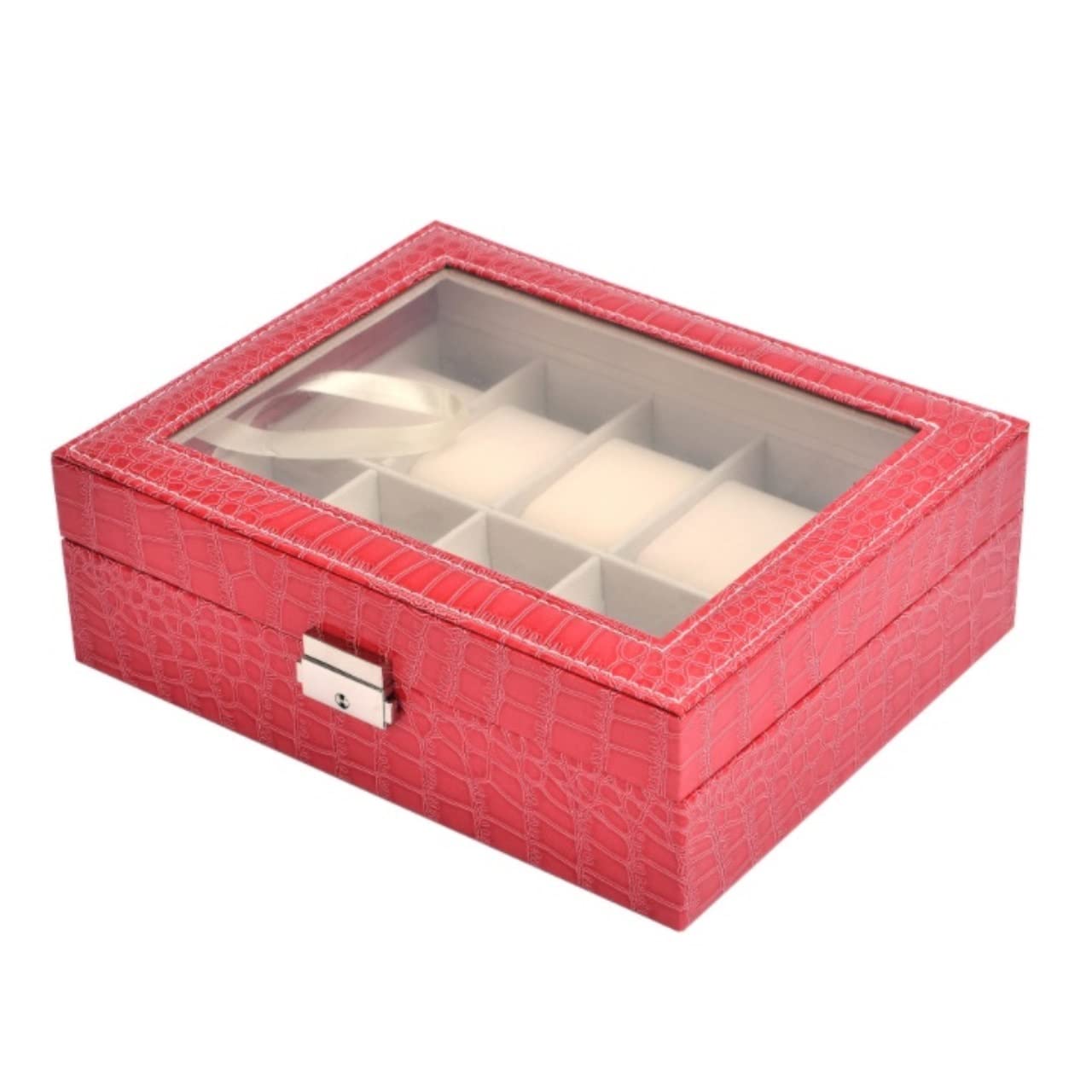 Custodia per orologi Rotolo per orologi Avvolgitore per orologi 10 slot Custodia per orologi con serratura in pelle PU Custodia per orologi Portaoggetti per gioielli Vetrina con coperchio trasparente