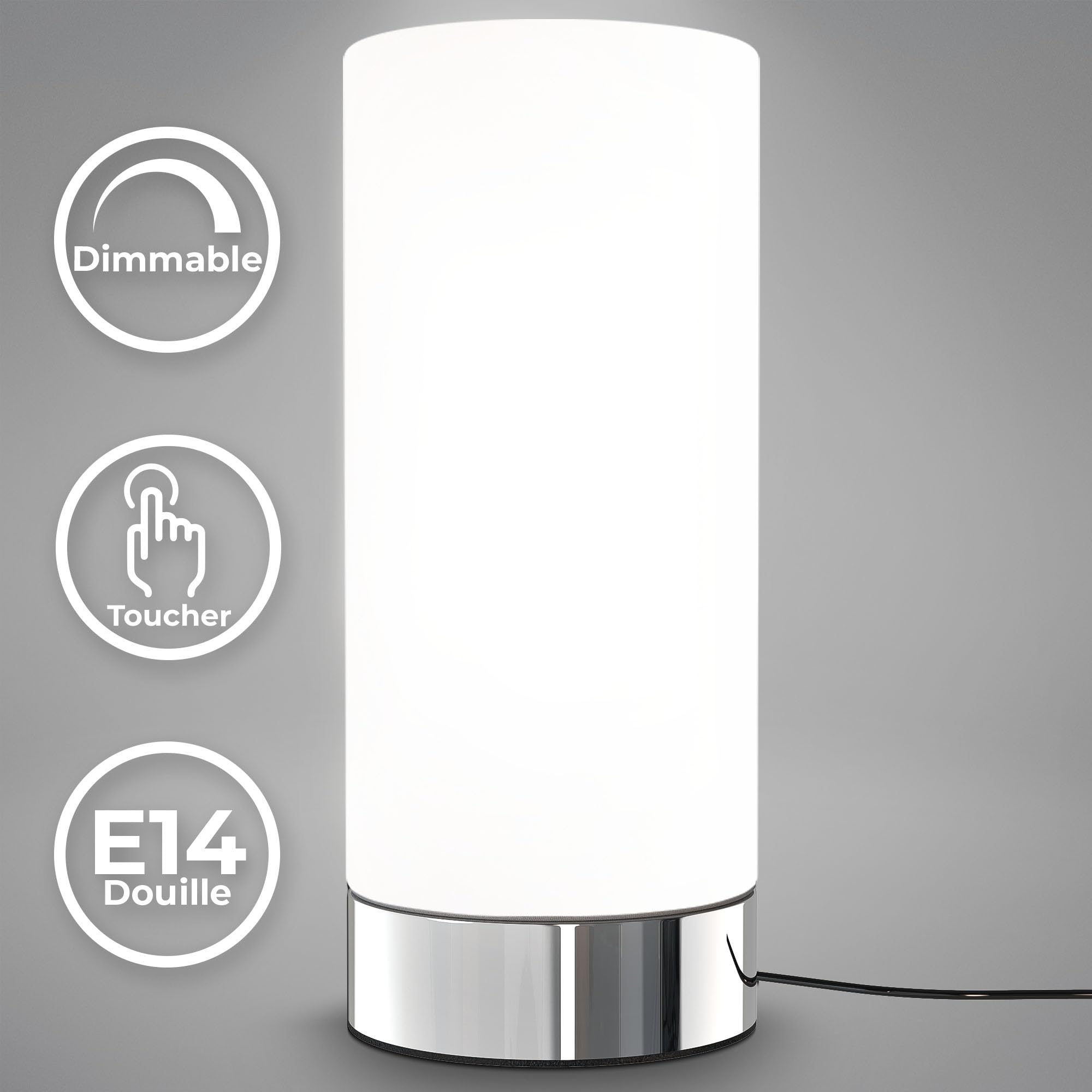B.K.Licht - Lámpara de Mesa Táctil máx. 40 W E14, Altura 245 mm Ø11cm, 3 Niveles de Luminosidad, Lamparilla de Noche Moderna,Lamparas de Mesita de Noche, Lampara Lectura, Color Blanco, IP20