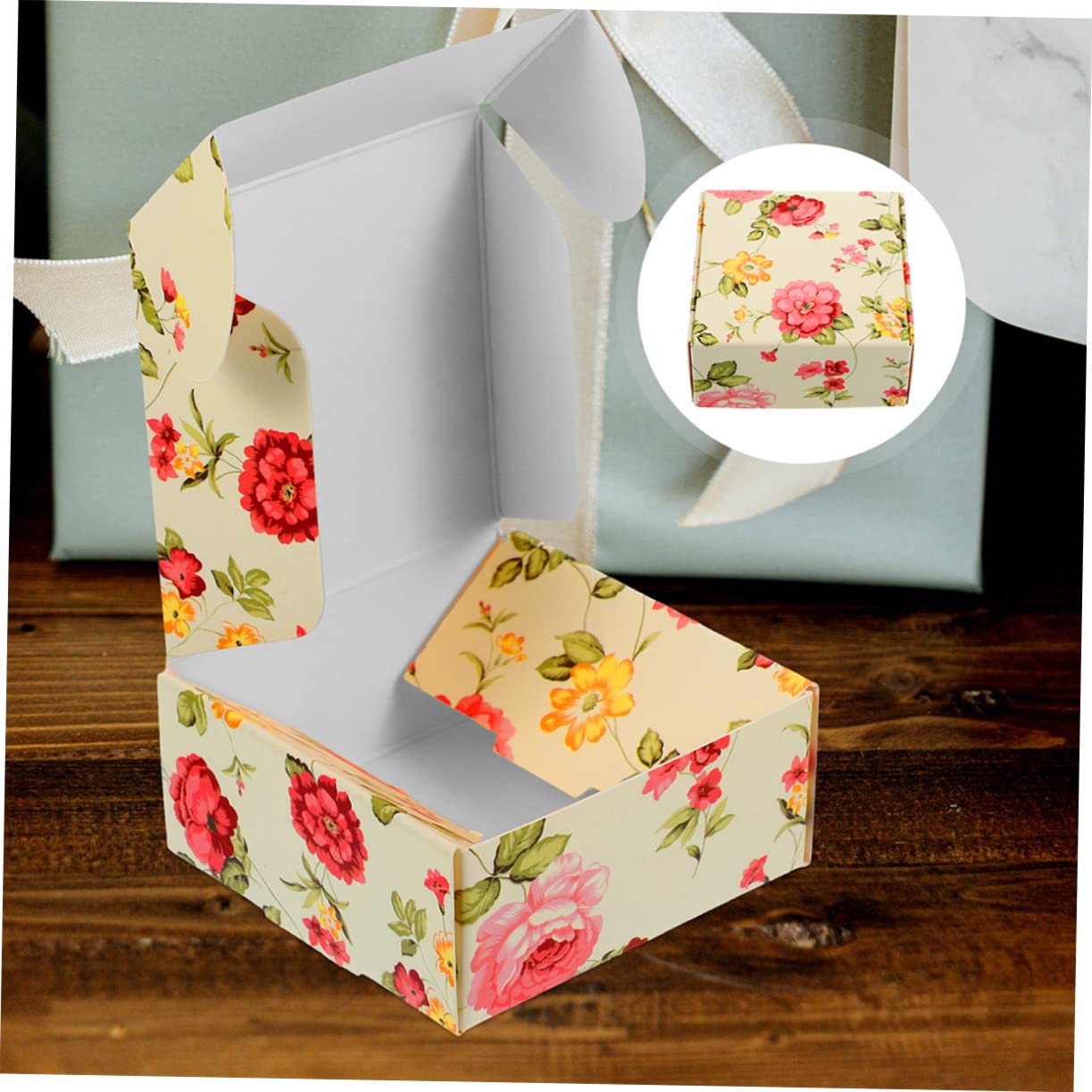 Scatole di Carta Kraft 90 Pezzi per Dolci e Cioccolatini Motivo Floreale, Confezioni Regalo per Cucine e Casa