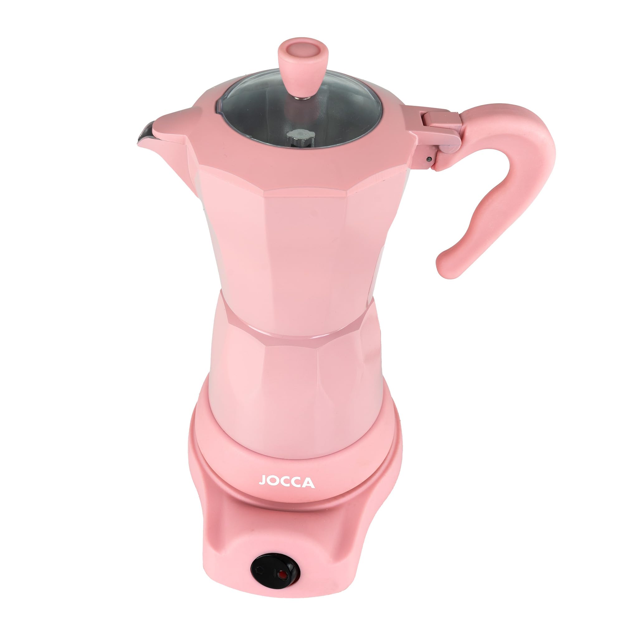 Jocca Elektrische italienische Kaffeemaschine, Rosa, 6 Tassen | 360° drehbarer Sockel | Warmhaltesystem | Kaltgriff | 480 W ohne Kabel