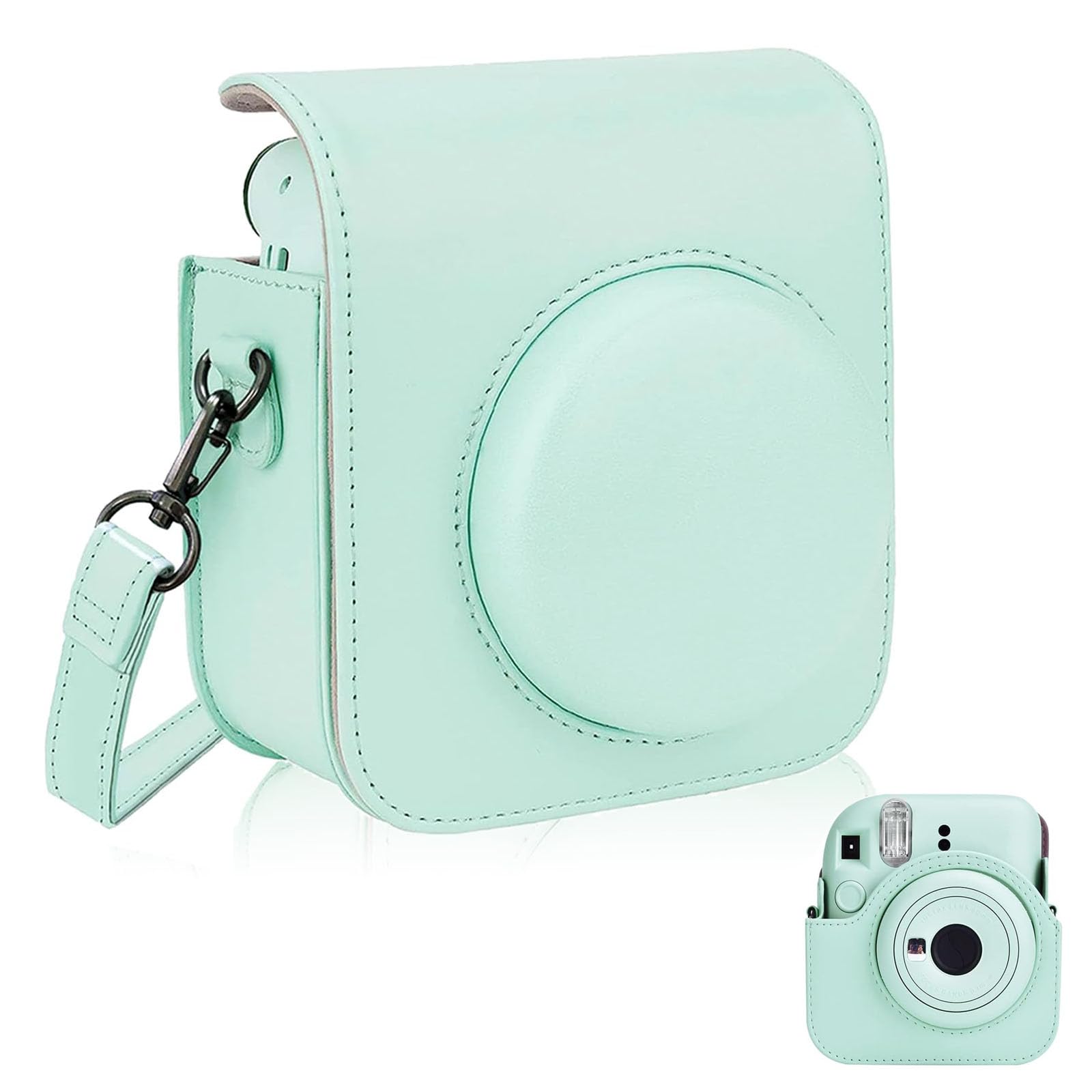 Mrracxy PU Leder Tasche Für Fujifilm Mini 12/11/9 - Schutzhülle Mit Schultergurt (Mint Green)