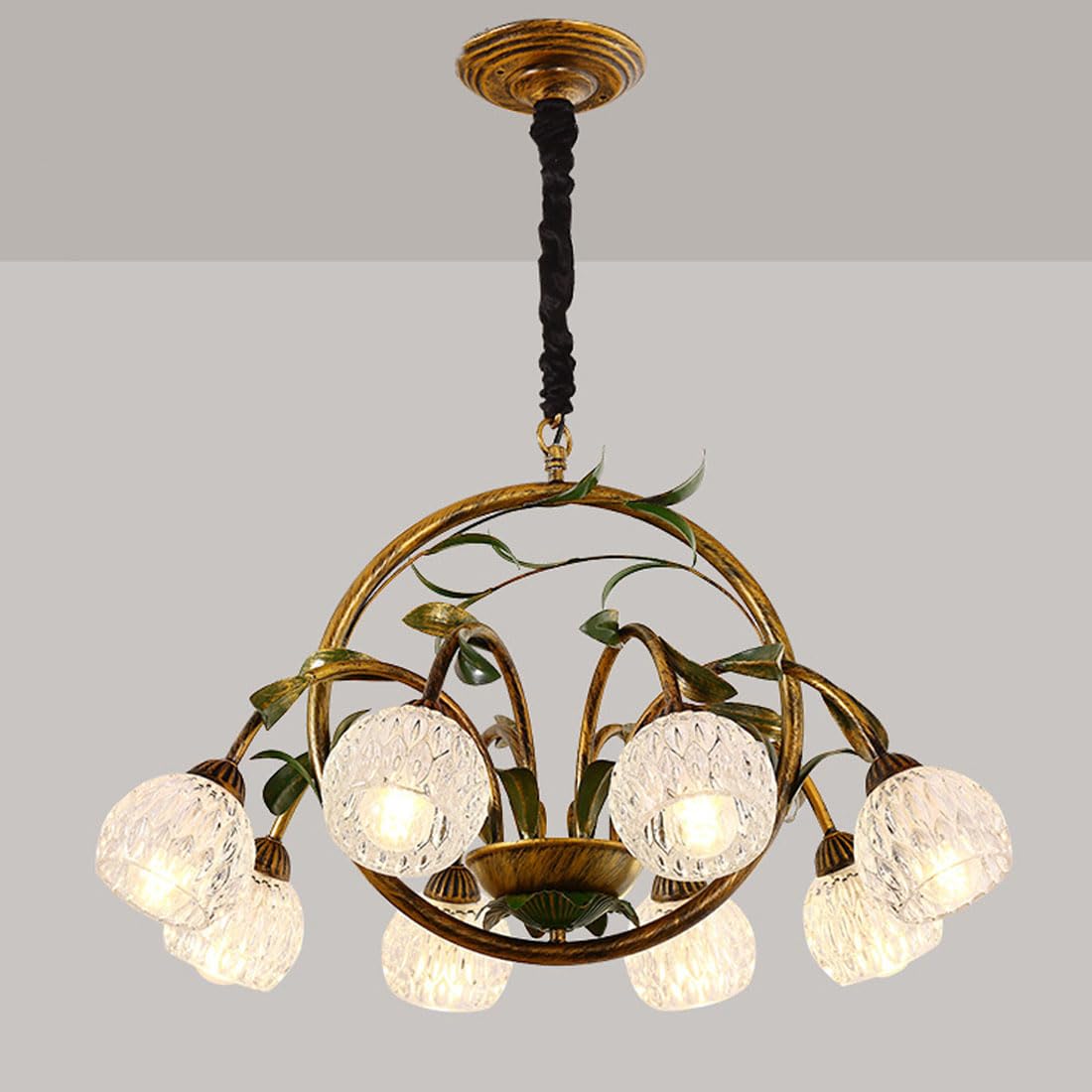 KXEcoLife E14 American multi-head chandelier, pastoral style flower retro copper and iron decorative lighting for bedroom, living room restaurant,A,8 heads