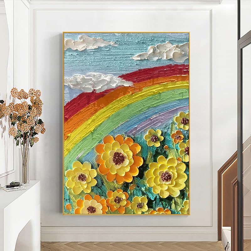 Motif arc-en-ciel abstrait peinture fait main pour decoration colorée