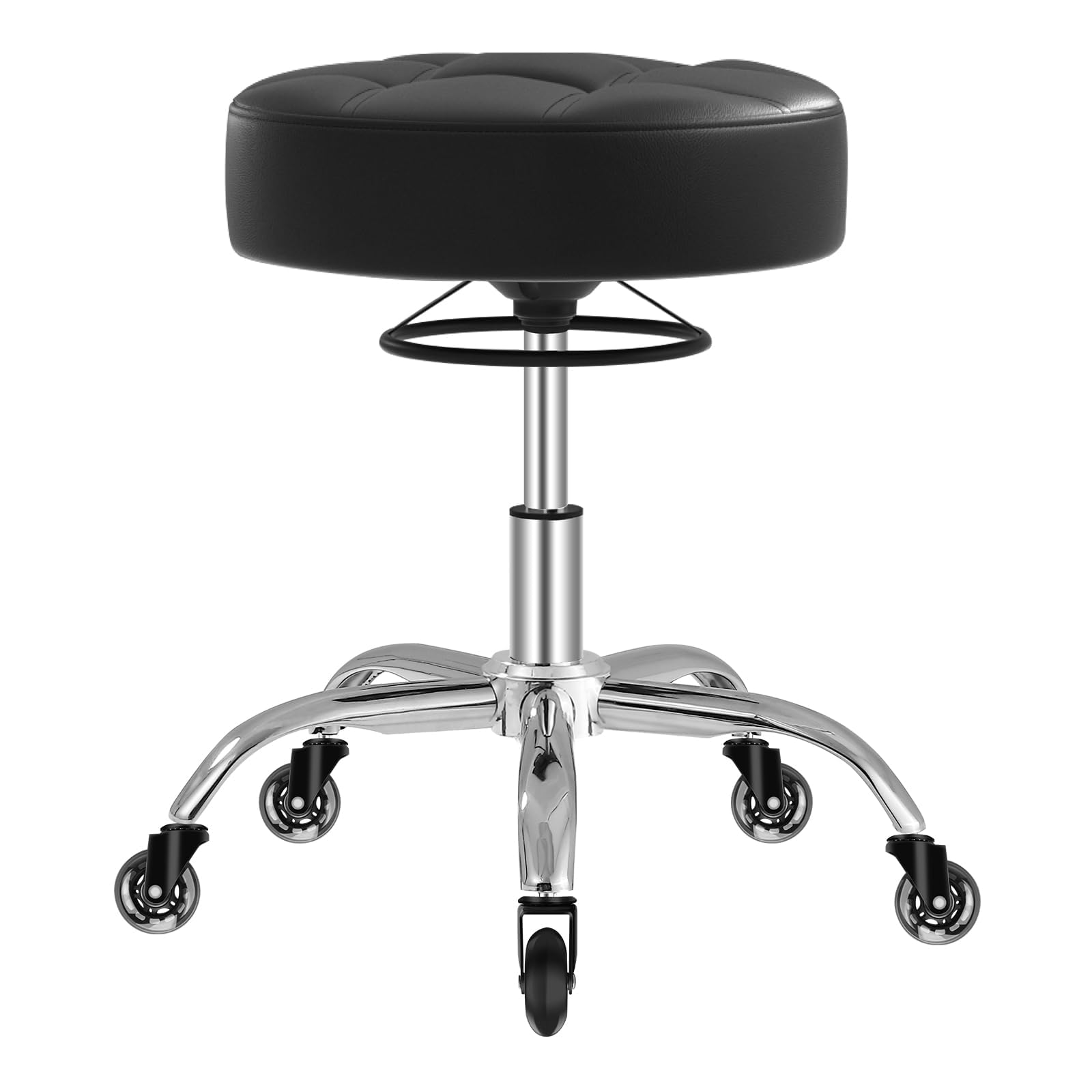 Stool with Wheels, Height Adjustable with Ring Lift, Thick Foam for Soft Comfort, Chair with 360° Wheels, Work Stool up to 180 kg, Taburet
