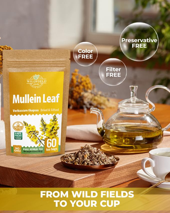 Image of 60 Bags Mullein Leaf Tea (Verbascum L.) - 60 Count 2g Bags Mullen Leaves Mullein Loose Leaf Mulungu Hoja De Gordolobo