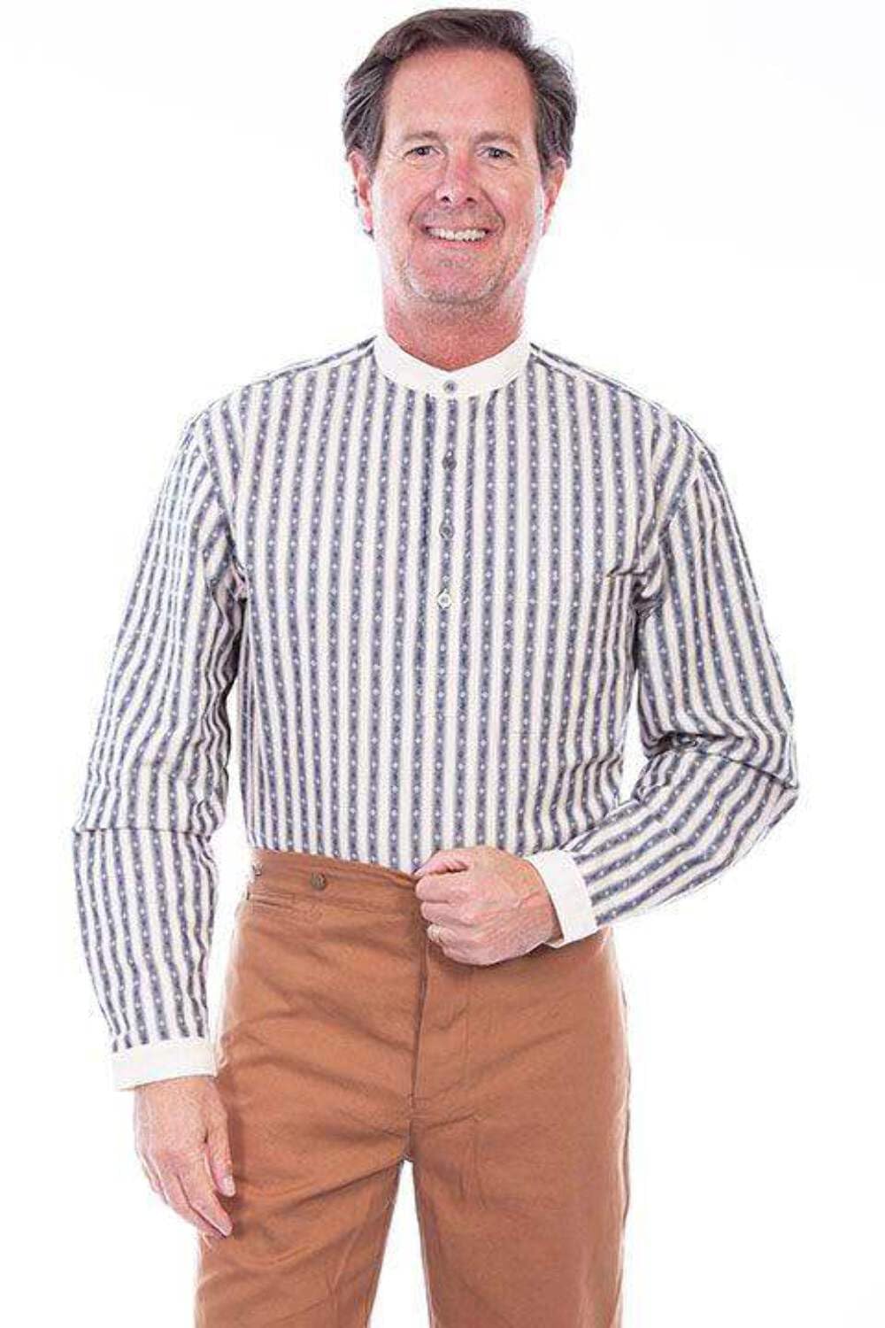 Scully Rangewear Uomo Rangewear Stampa Diamante A Righe Manica Lunga Western - Rw101 Blu