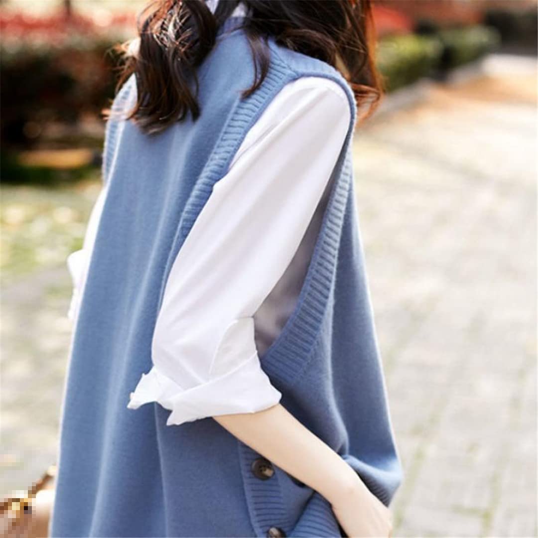 Alloaone Pull sans manches à col rond pour femme - Pull en tricot ample et élégant avec bouton latéral