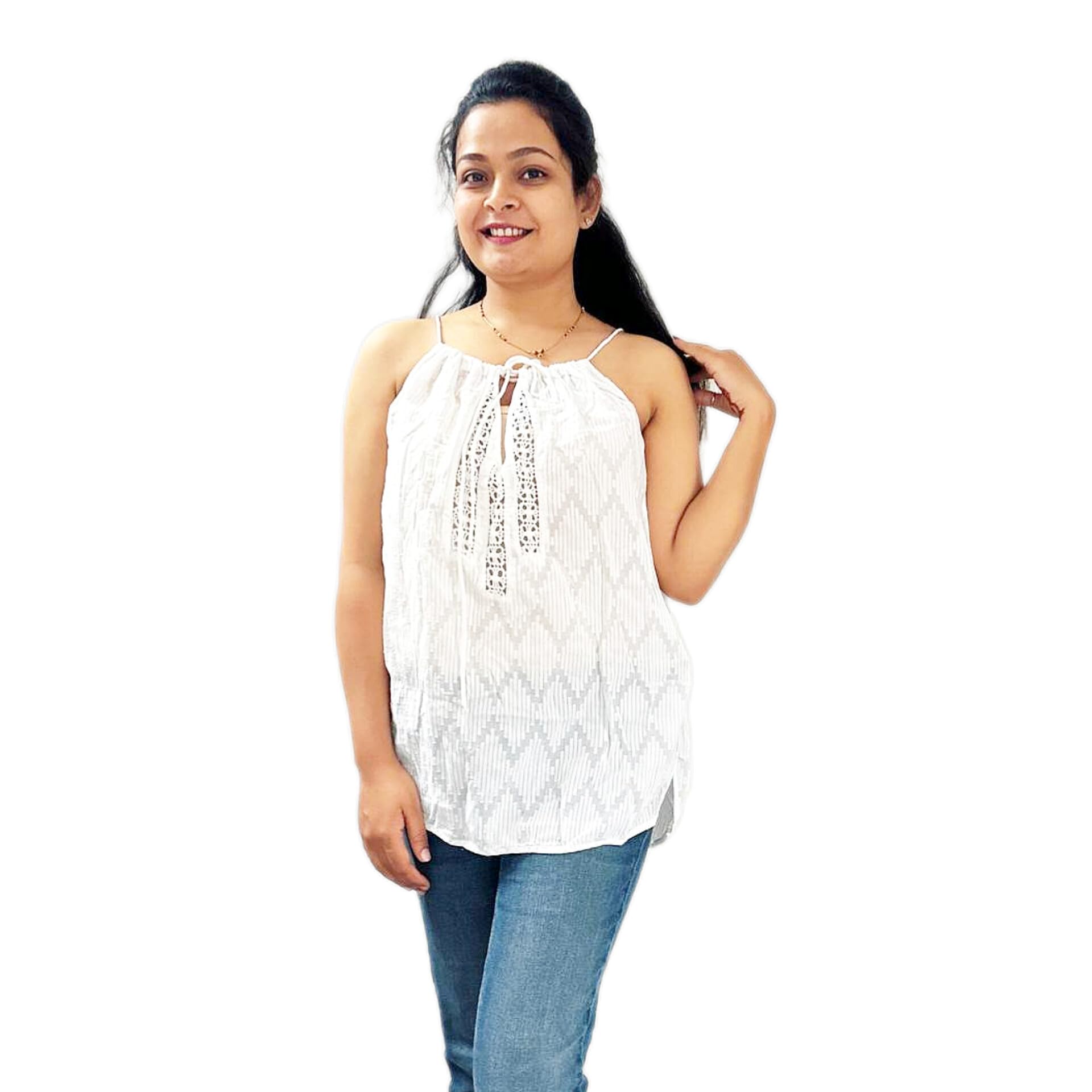 Women Fancy Stylish White Slip Beach top (Size L)-image-41