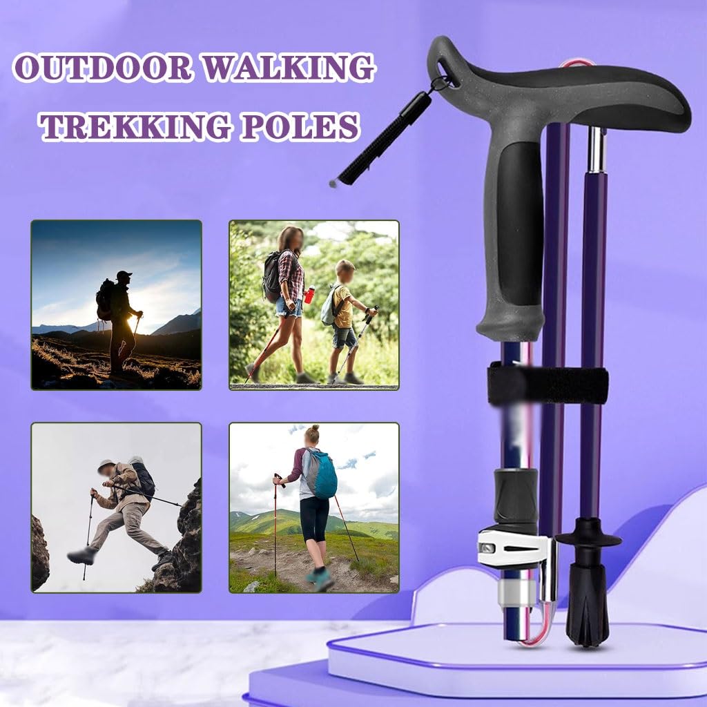 Foldable Walking Sticks for Seniors, Shock Absorbing Trekking Poles, with Wrist Strap + Locking System, Durable Carbon Fiber Pole Body