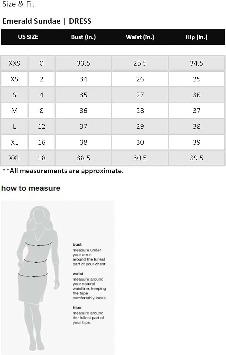 emerald sundae size chart