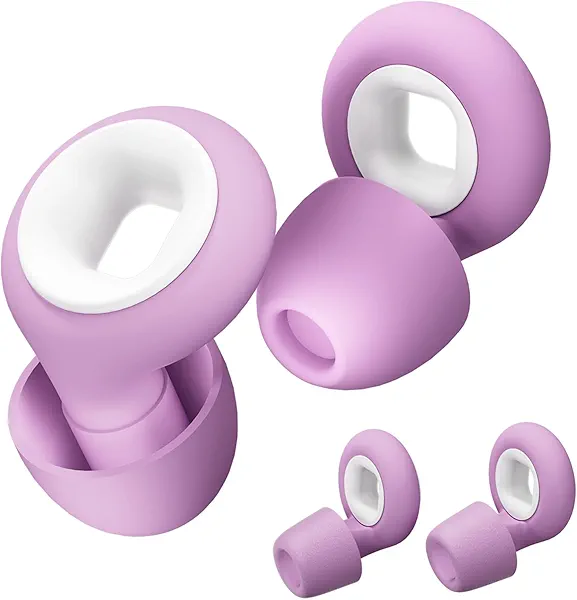 Concert Ear Plugs, 2 Pair BNU High Fidelity Noise Cancelling Earplugs Hearing Protection for Musicians,Festivals,Raves Sleep, 25-33db Noise Reduction 6 Pair Reusable Foam&Silicon Tips in S/M/L Purple