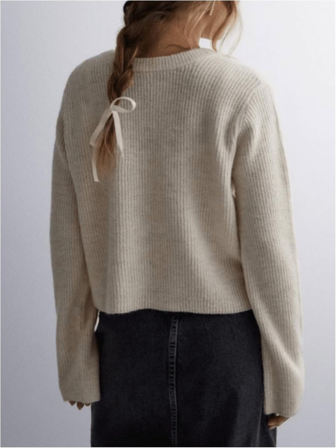 Women's Tie Front Cardigan Ribbed Knit Long Sleeve Sweaters Outerwear Soft Fall Outfits - Image 2