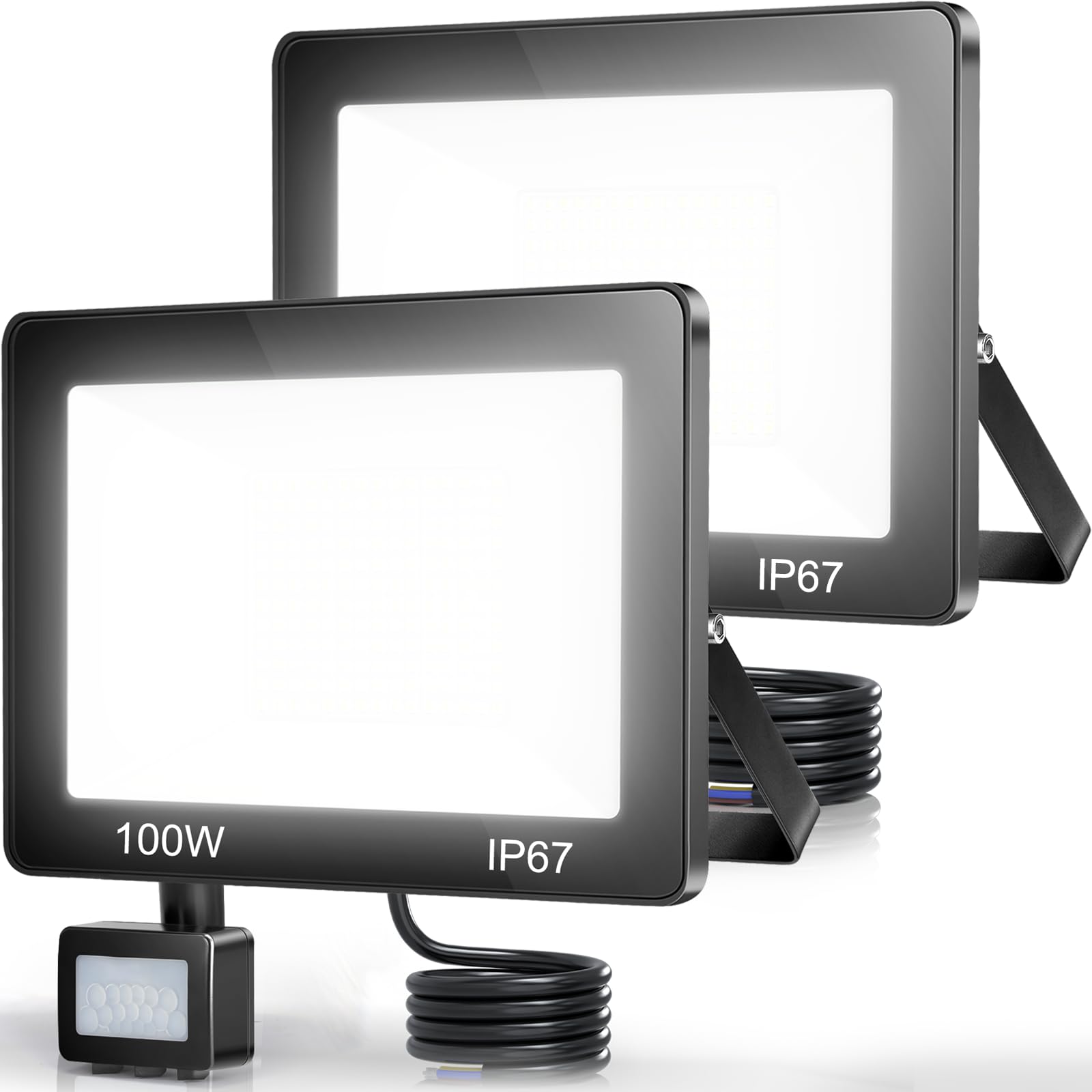 Foco LED con Sensor de Movimiento 100W Focos LED Exterior 2 Piezas