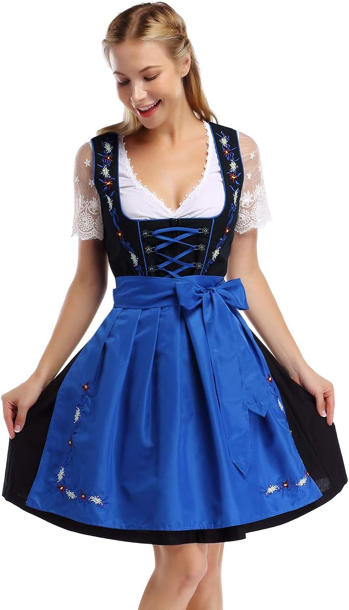 GloryStar Women's German Dirndl Beer Dress 3 Pieces Costumes for Bavarian Oktoberfest Carnival Festival