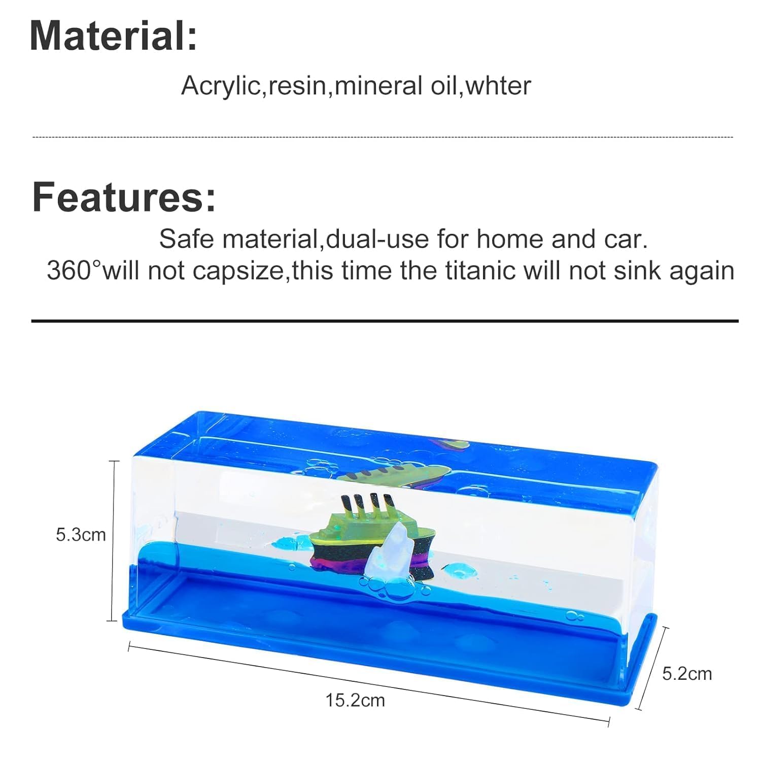 VIRIX Liquid Wave Cruise Ship Decoration Unsinkable Titanic Model in A Clear Liquid Motion Bottle for Stress Relief Office Home Desk Décor (Blue) 4