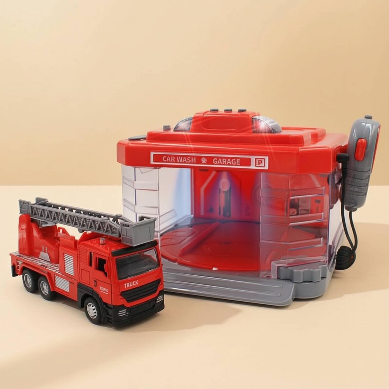 MagiDeal Autolavaggio Giocattolo per Bambini Playset Officina Veicolo in Lega Auto Camion Lavaggio Realistico con Nebbia Luci, Stazione Di Ingegneria Con Dumper