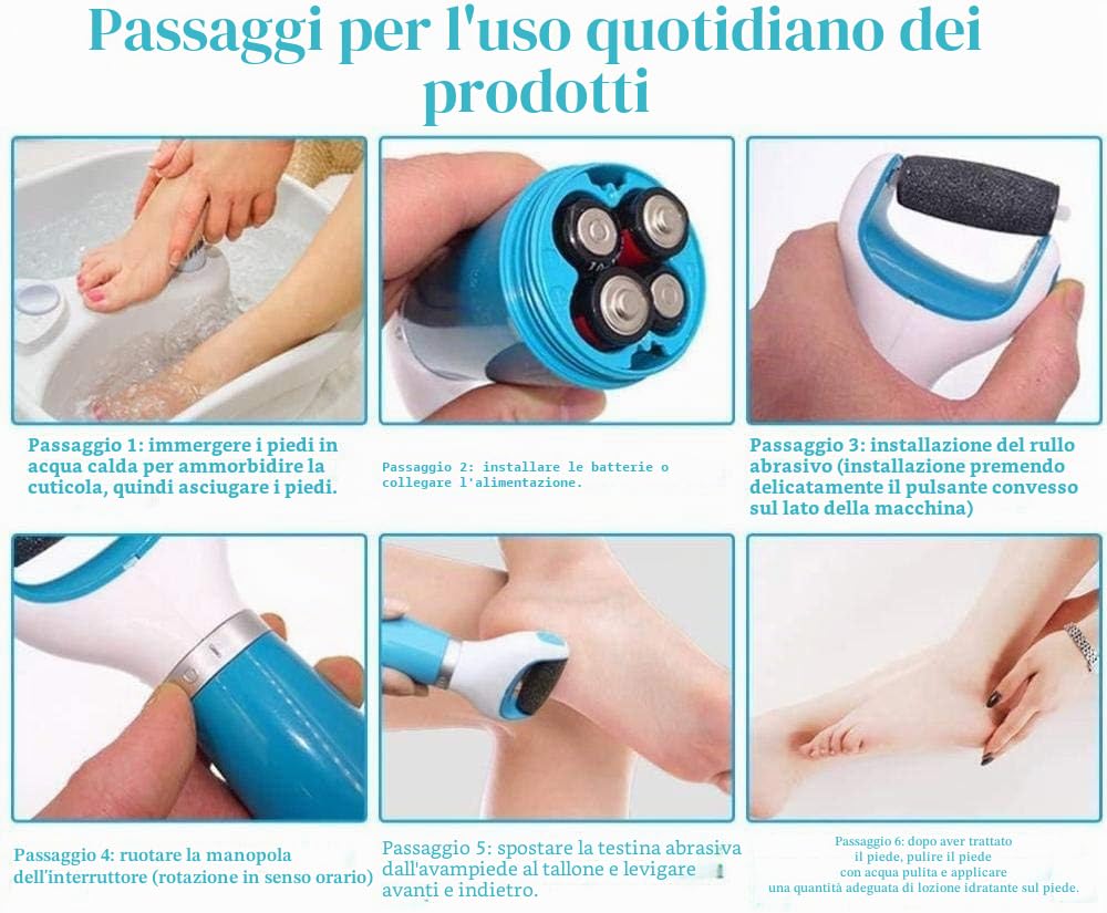 Rimozione elettrica Liscia del callo, Ricarica USB a Doppio Uso/Batteria, Lima per Piedi, raspa per la rimozione della Pelle Morta e riduzione del callo, Pedicure W