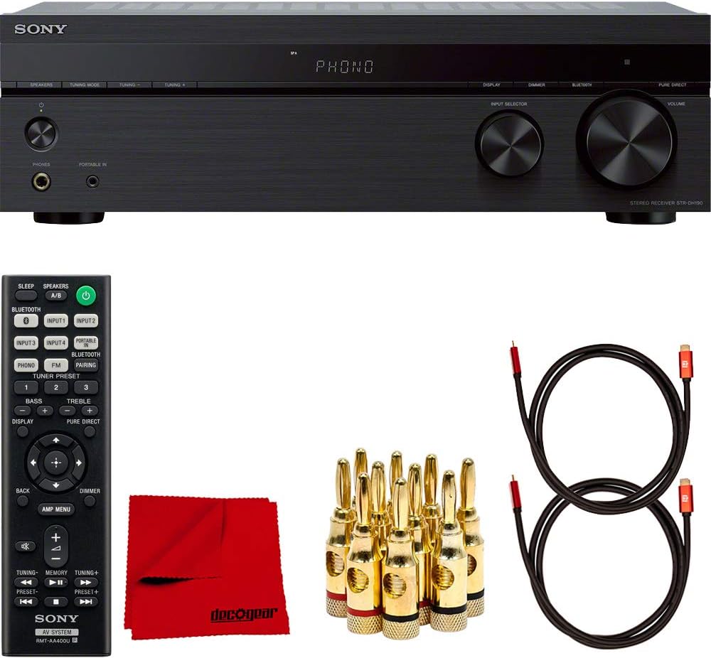 Sony STRDH190 2Ch Stereo Receiver Phono Inputs and Bluetooth Bundle with Deco Gear