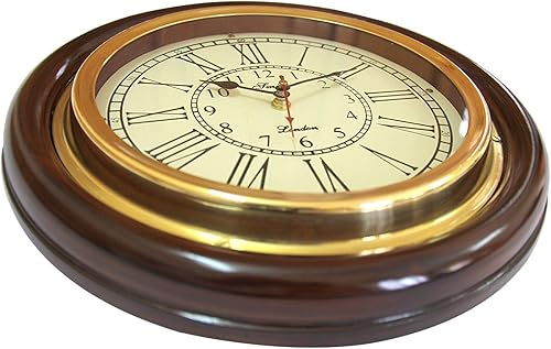 Miniatura 2 de Reloj de pared de madera redondo marrón 12.0 in de calidad sólida