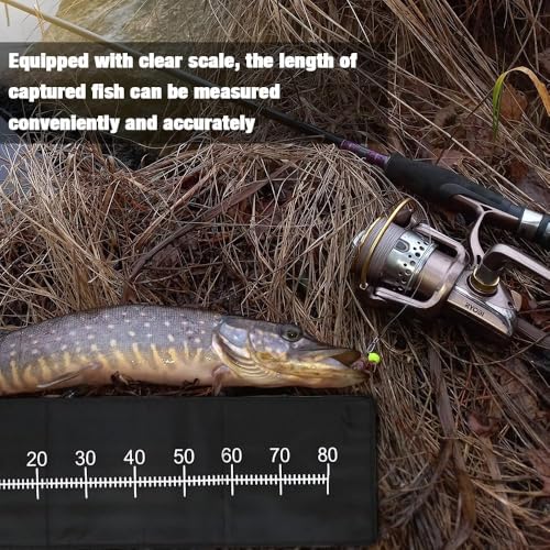 Casenly Angeln Abhakmatte, 98x30.5cm Karpfen Matte Faltbare, Fishing Abhakmatte mit Maßband, Tragbar Measure Mat für Anfänger Angler zum Spinnfischen Raubfische Outdoor (Schwarze)