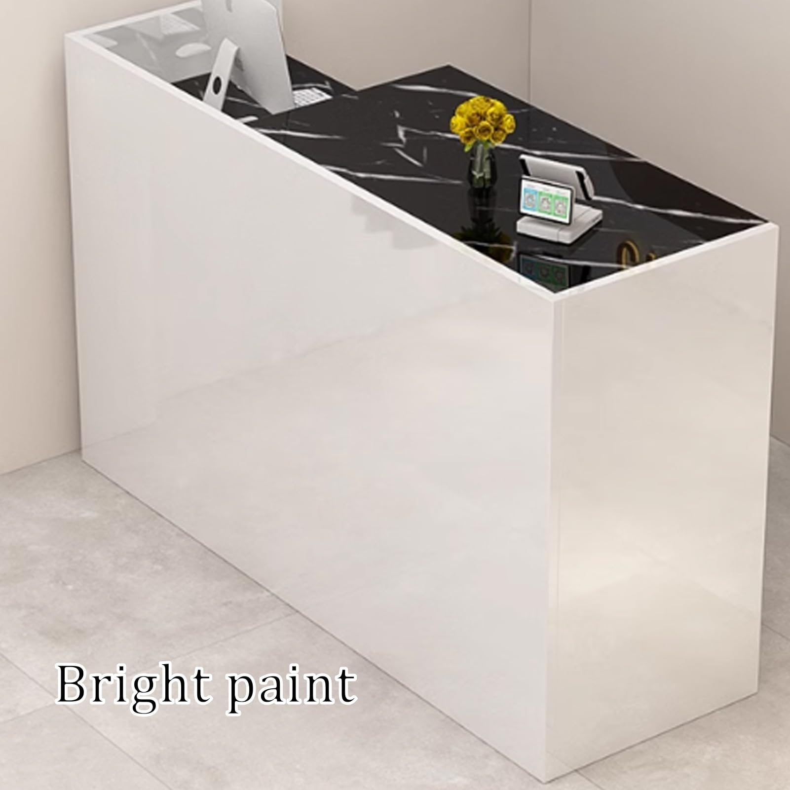 Recept Desk con vassoio per tastiera, bancone di benvenuto in legno con boohelf aperto, tavolo da ufficio nero, 90 x 50 x 100 cm, design moderno per aziende