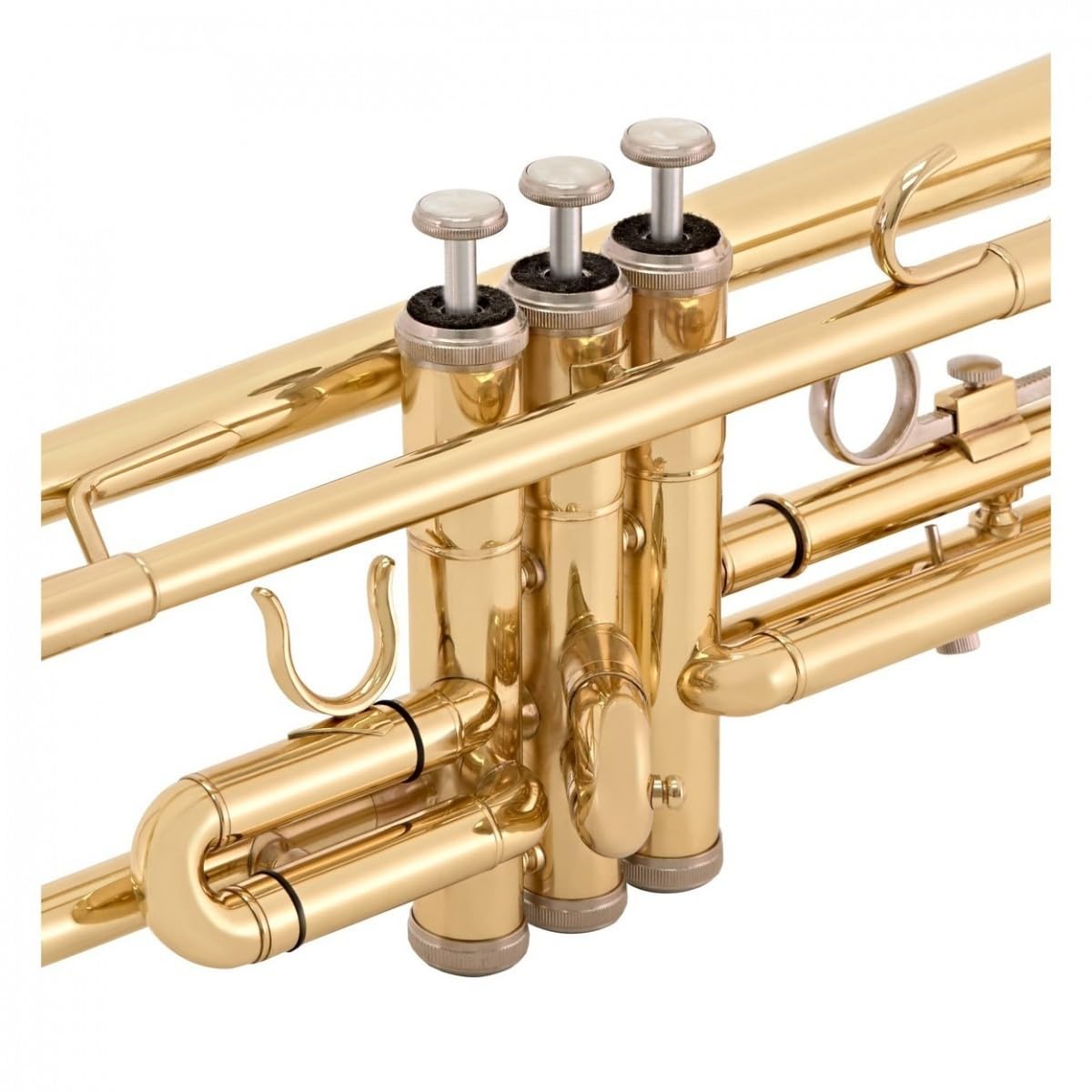 Trompeten-Starterpaket von Gear4music, Gold mit Etui und Notenständer | Vernickeltes 7C-Mundstück für Anfänger, Korrosionsbeständige Edelstahlventile, Mittel-Weite Bohrung, Koffer Inklusive