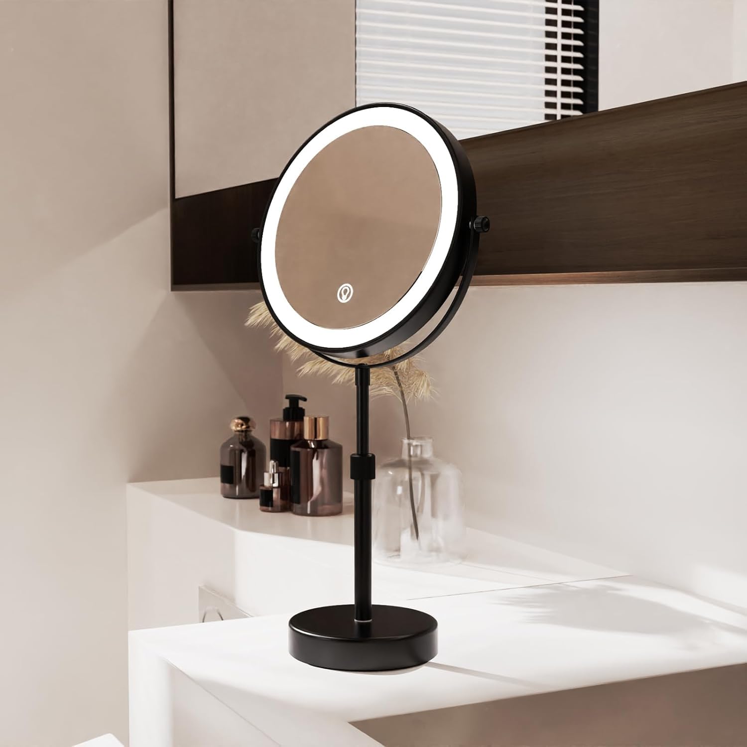 Nicesail Height-Adjustable Table Mirror Black Makeup Mirror with Lighting Rechargeable Cosmetic Mirror with 10x Magnification - Image 2