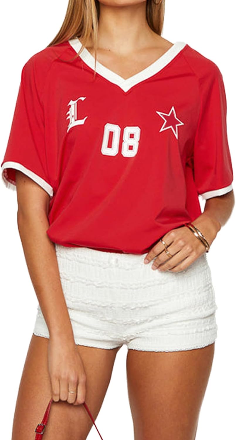 Y2K Basketbal T-shirt Dames - V-hals Met Nummer Print - Oversized Streetwear