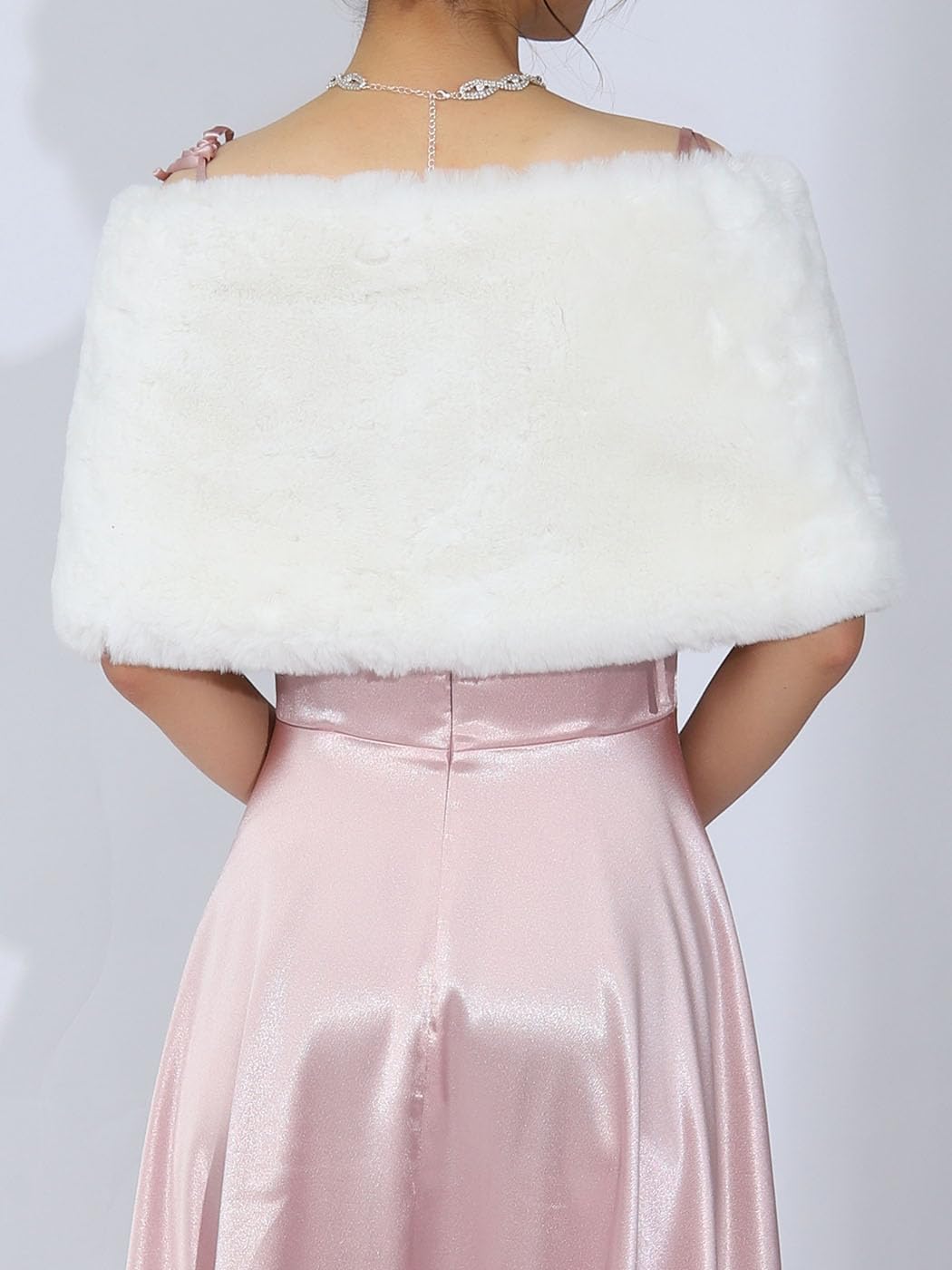 EASEDAILY Women's Faux Fur Shawls and Wraps Wedding Cape Stole Winter Cover Up with Brooch for Bride - Image 4