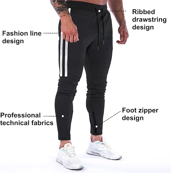 Suwangi Pantalon de Jogging Homme Course Training Pantalon de Survêtement Léger Casual avec Poches Zippées - 5