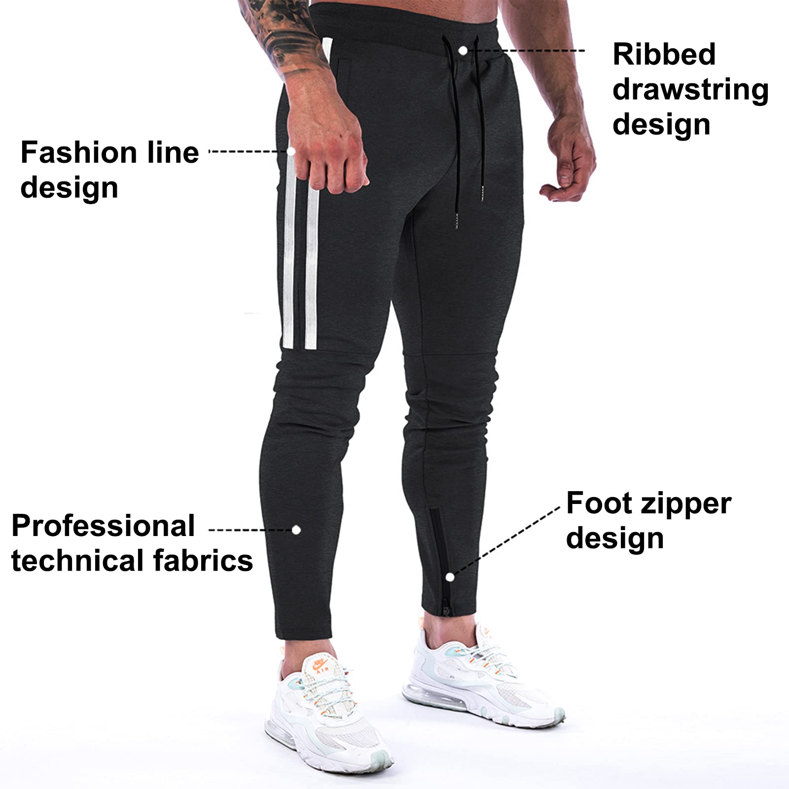 Suwangi Pantaloni Tuta Uomo Palestra Running della Allenamento Slim Fit Design a Righe con Tasche Zip