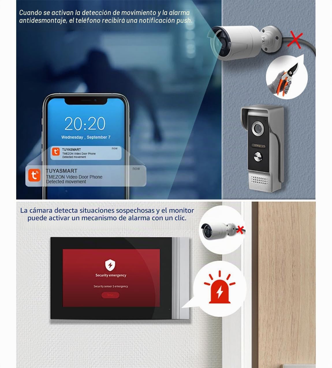 WiFi Pantalla táctil de 7 Pulgadas HD 1080p Ultrafino Inalámbrico Videoportero Timbre Video Interfono,Detección de Movimiento, Compatible con la App Tuya, Almacenamiento de Vídeo Gratuito