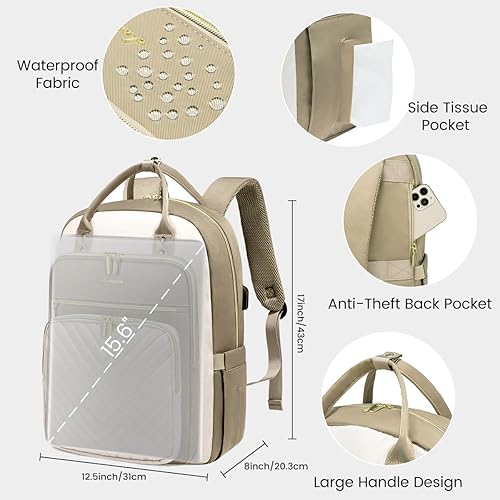 Miniatura 3 de LOVEVOOK Mochila para laptop de 15.6 pulgadas para mujer, mochila de trabajo de gran capacidad para mujeres, mochila de viaje impermeable para