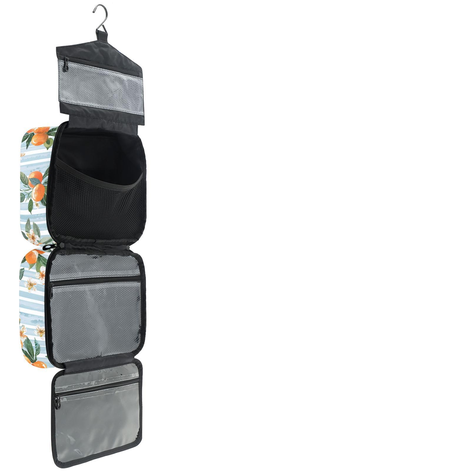 YNNALE Sewing Supply Organizer Bag, Orange Floral Blue and White Striped Portable Sewing Bags with Pockets&Hanger, Sewing Storage Box Case for Sew Supplies/Kit/Tools/Accessories (BAG ONLY)