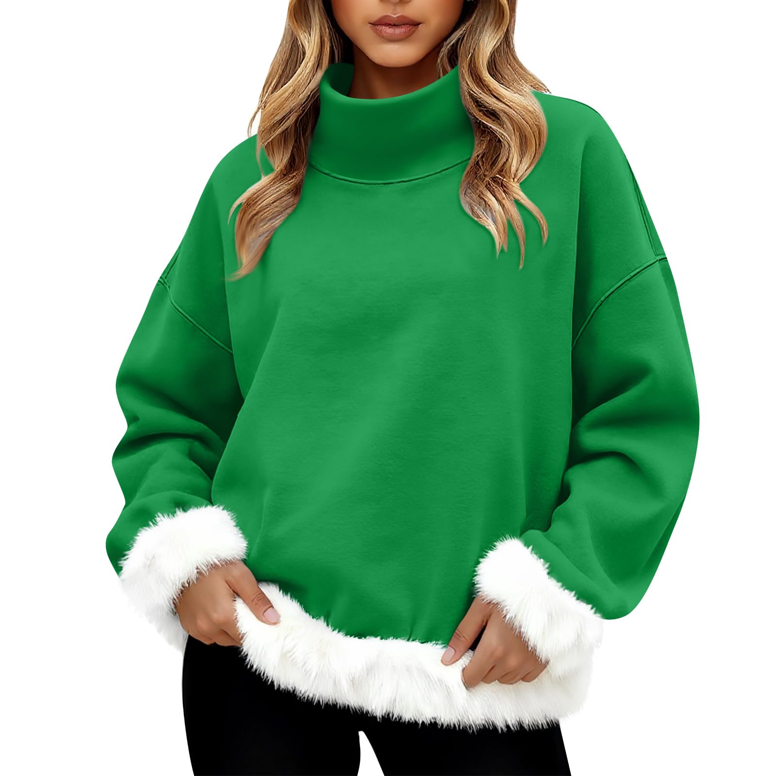 Mock Neck Sweatshirt Women 2025 Oversized Fuzzy Christmas Sweater Cozy Long Sleeve Warm Winter Fleece Pullover