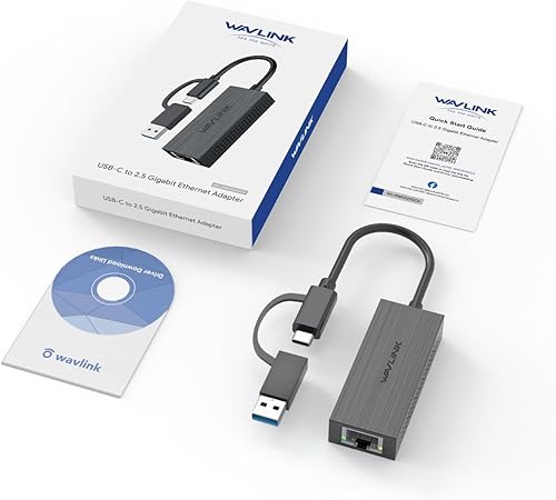 Miniatura 7 de Adaptador USB C a 2.5G Ethernet, WAVLINK 2 en 1 USB 3.2 tipo A/tipo C (Thunderbolt 3/4) a 2.5 Gigabit Ethernet, convertidor de red LAN RJ45