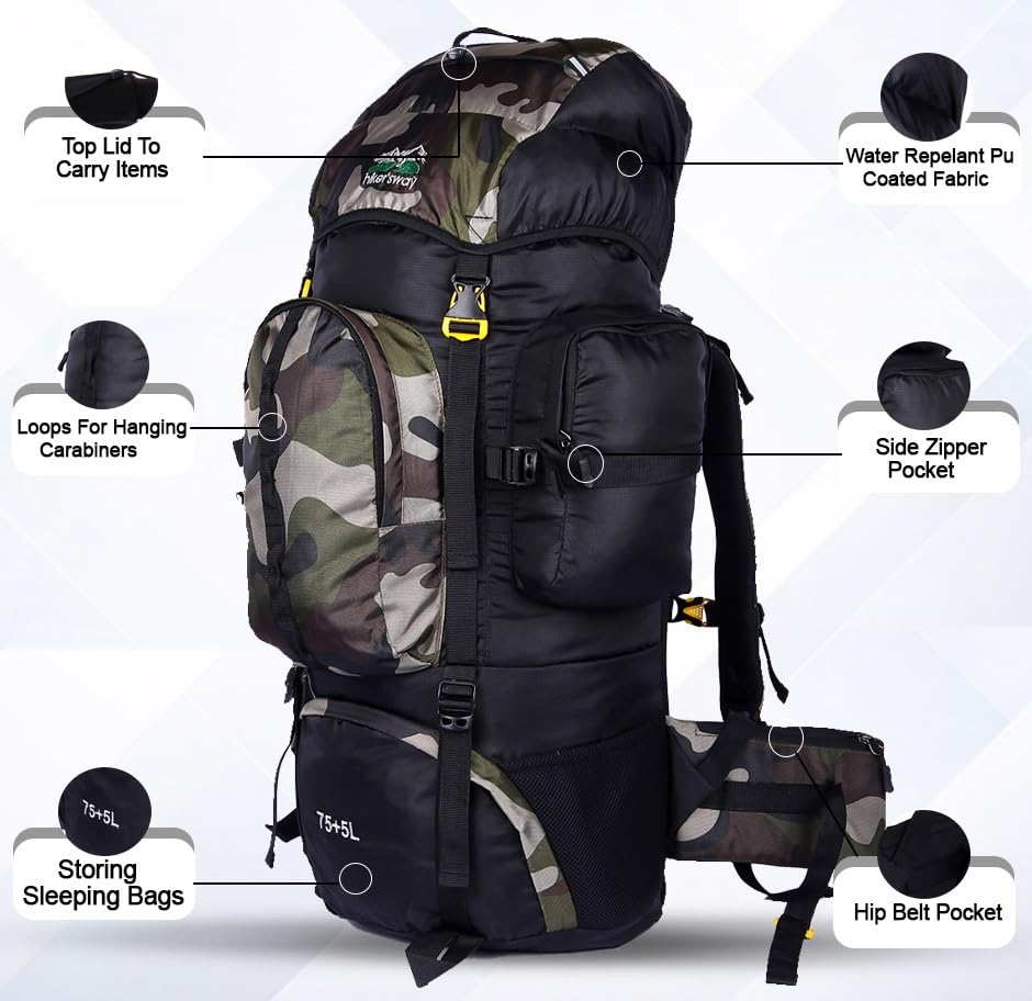 Image of hiker's way 75+5 Ltrs Rucksack bags Rucksacks for men Trekking bags for men backpacks Travelling Bag For men and women with waterproof compartment with rain cover